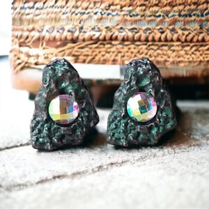 Crystal Stud Earrings Patina Green